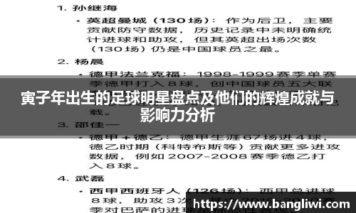 寅子年出生的足球明星盘点及他们的辉煌成就与影响力分析